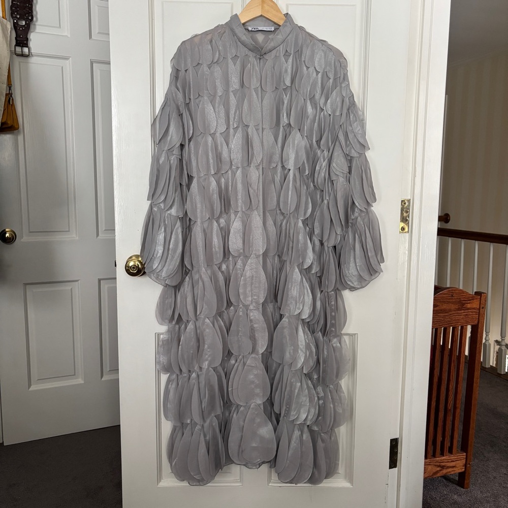 Zara Silver-Gray Layered Petal Coat